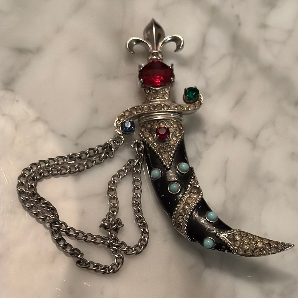 Sterling dagger with enamel and glass gems